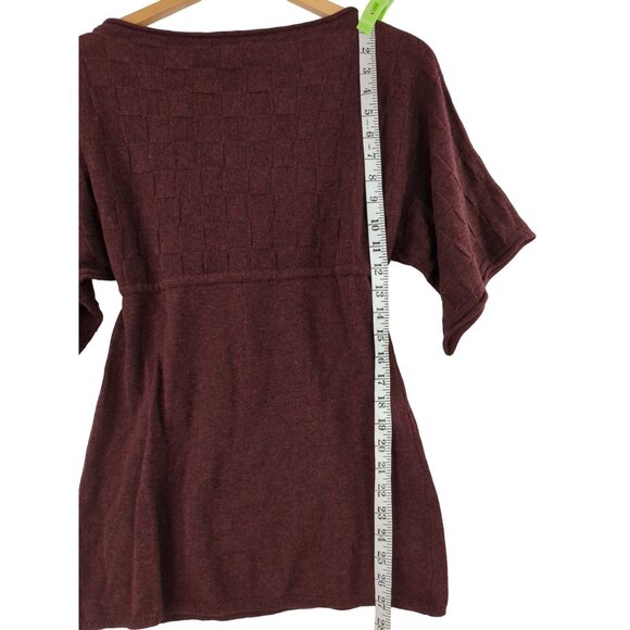 Max Studio Knit Top Womens XS Burgundy Short Sleeve Boho Work Casual - Picture 7 of 7